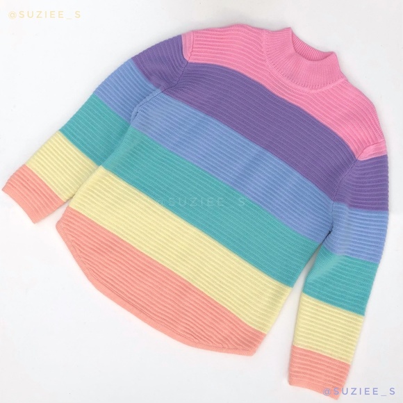 UNIF Frost Pastel Rainbow Striped Oversized Ribbed Mockneck Sweater XS - Picture 10 of 16